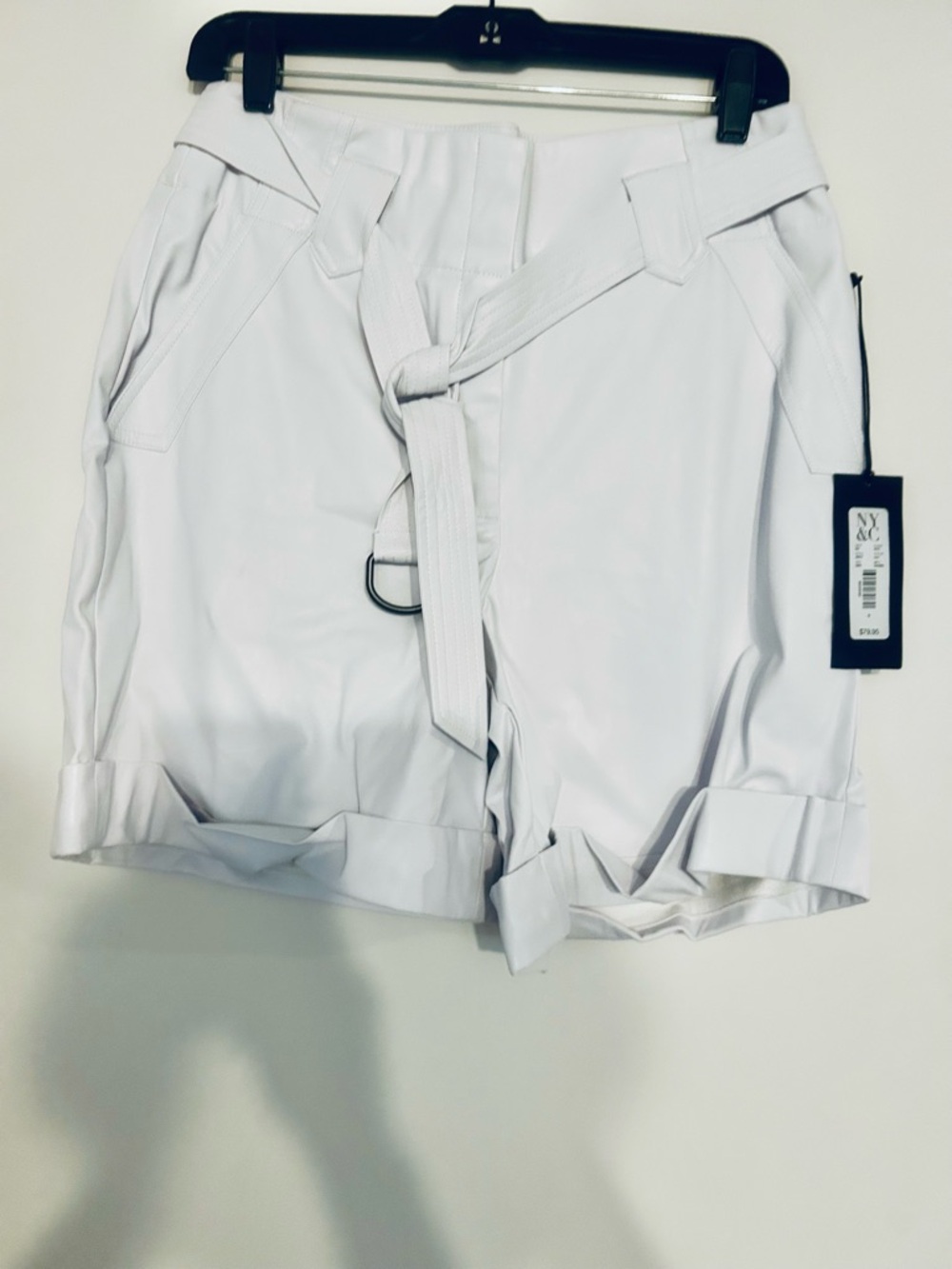 New York & Company White faux leather  Belted Women's Shorts